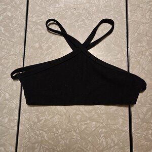 Wolven black halter strappy-back bra top